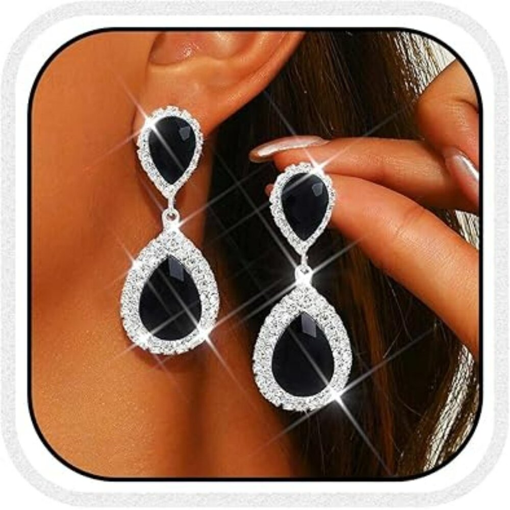 Classy Crystal Earrings Silver Rhinestone‎ Ear Rings 2 Teardrop Style